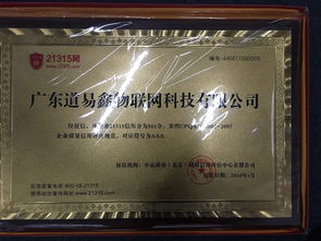 广东道易鑫物联网公司荣获21315质量信用3A等级，引领易物行业新标杆